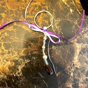Purple and iridescent Beaded Keychain